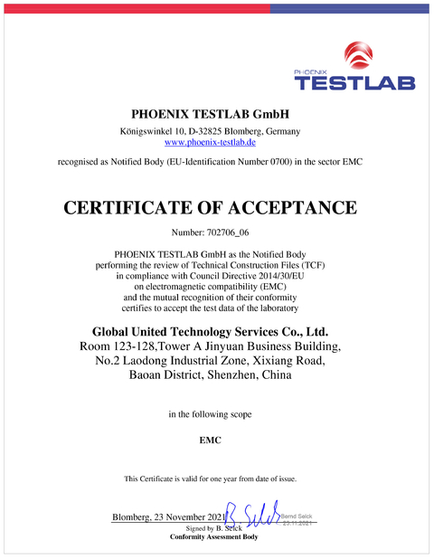 Porcellana Global United Technology Services Co.,Ltd. Certificazioni