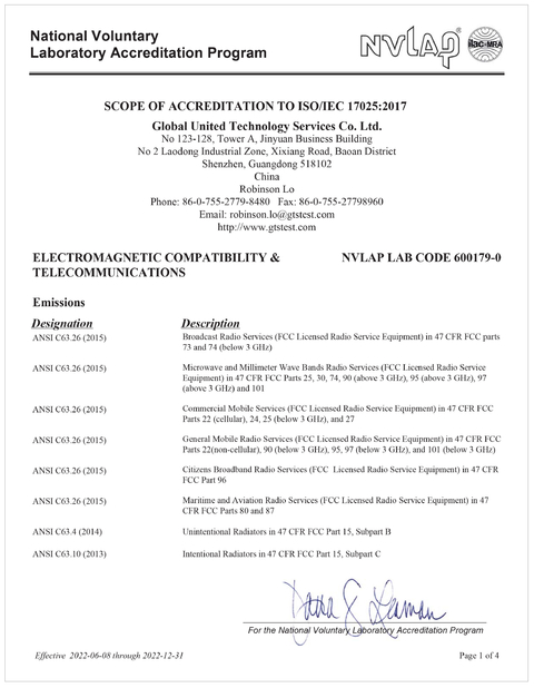 Porcellana Global United Technology Services Co.,Ltd. Certificazioni