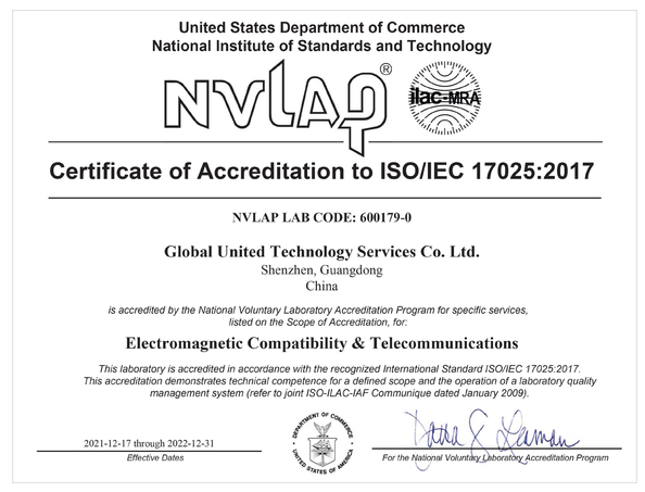 Porcellana Global United Technology Services Co.,Ltd. Certificazioni