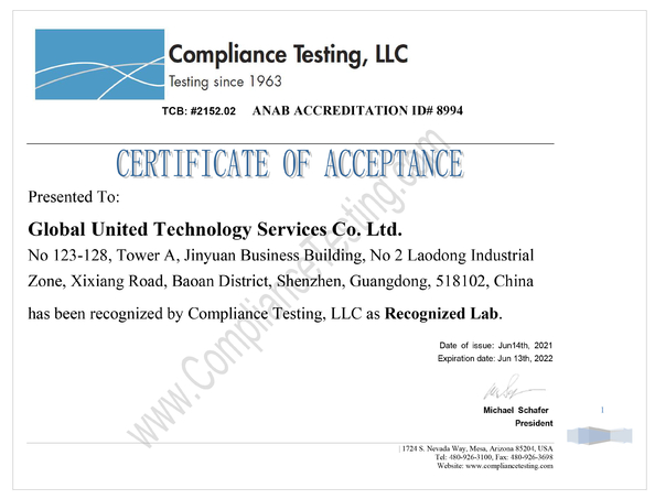 Porcellana Global United Technology Services Co.,Ltd. Certificazioni